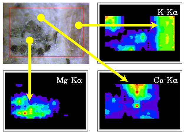 CCD放大圖象和各成分的X射線強度分布（2次元（yuán）表示）